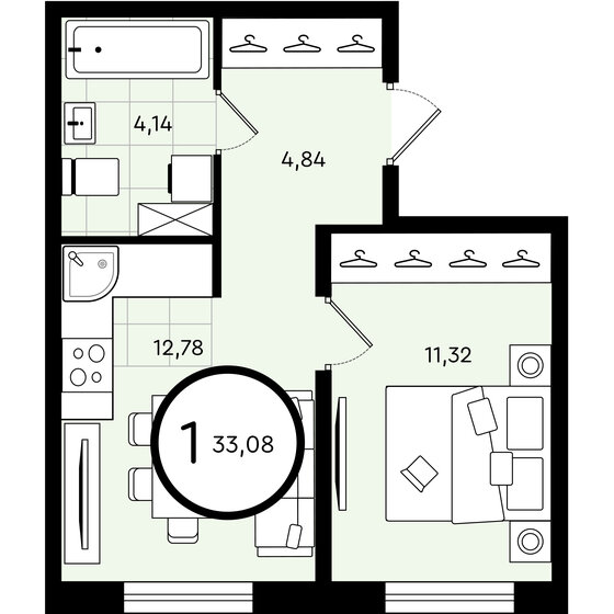 33,1 м², 1-комнатная квартира 4 506 160 ₽ - изображение 1