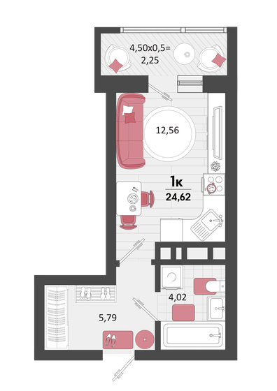 24,6 м², 1-комнатная квартира 4 431 600 ₽ - изображение 1