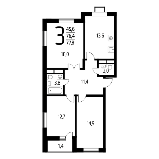 77,8 м², 3-комнатная квартира 16 392 460 ₽ - изображение 1