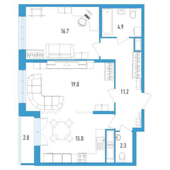 70,5 м², 2-комнатная квартира 14 805 000 ₽ - изображение 1