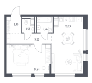 Квартира 47 м², 1-комнатная - изображение 1