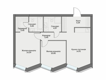 Квартира 61,4 м², 2-комнатные - изображение 1