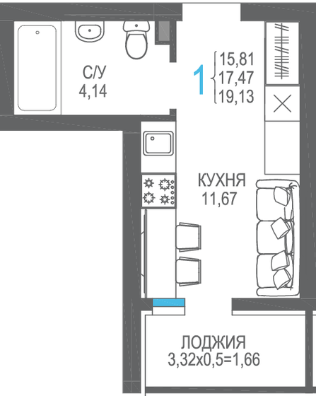 17,5 м², квартира-студия 6 025 950 ₽ - изображение 1