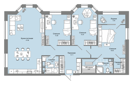 Квартира 114 м², 4-комнатная - изображение 1