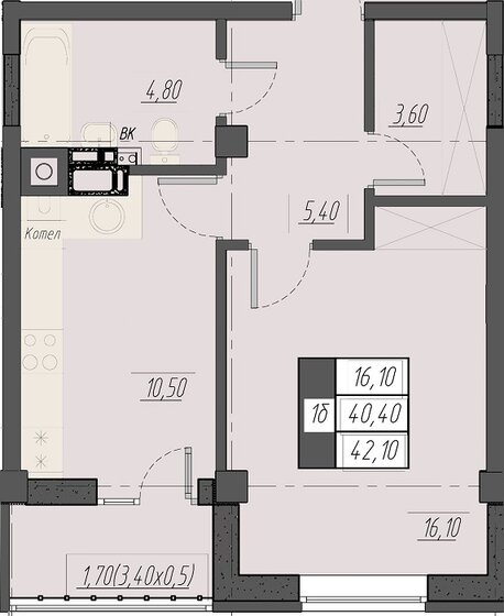 42,1 м², 1-комнатная квартира 7 578 000 ₽ - изображение 1