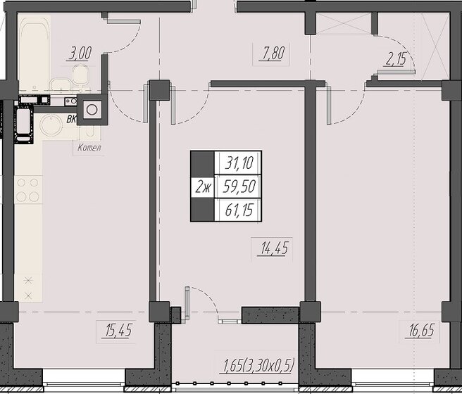 61,2 м², 2-комнатная квартира 8 903 440 ₽ - изображение 1