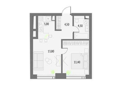 Квартира 39 м², 1-комнатная - изображение 1