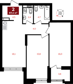 Квартира 67,4 м², 2-комнатная - изображение 1