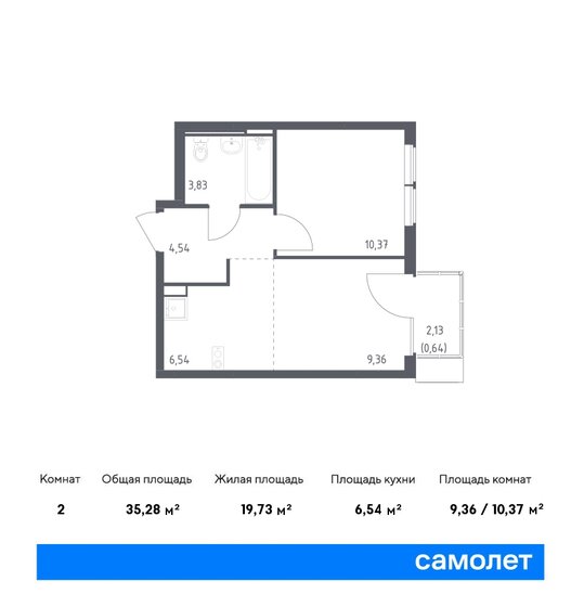 35,3 м², 1-комнатная квартира 8 503 577 ₽ - изображение 1