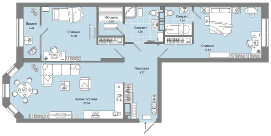 61 м², 2-комнатная квартира 9 800 000 ₽ - изображение 92