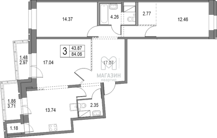 Квартира 88 м², 3-комнатная - изображение 1