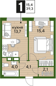 Квартира 39,3 м², 1-комнатная - изображение 2