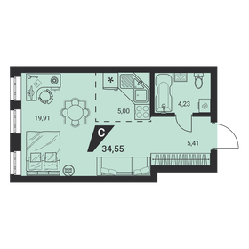 Квартира 34,6 м², студия - изображение 1