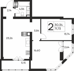 Квартира 71,7 м², 2-комнатная - изображение 1