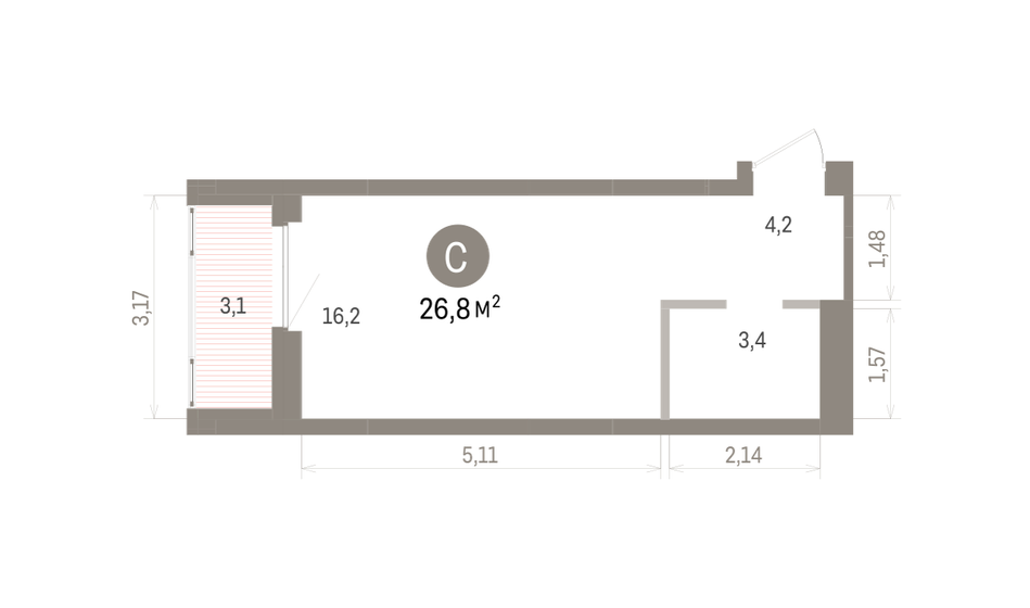 36 м², квартира-студия 5 500 000 ₽ - изображение 62