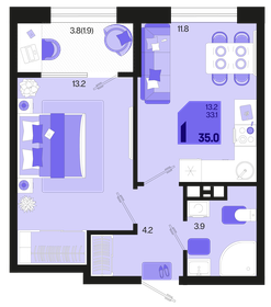 Квартира 35 м², 1-комнатная - изображение 1