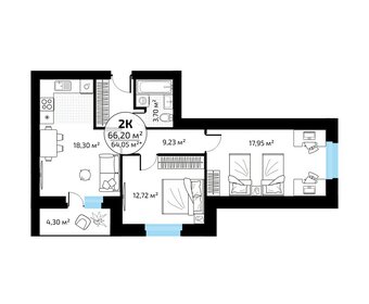 Квартира 66,2 м², 2-комнатная - изображение 1