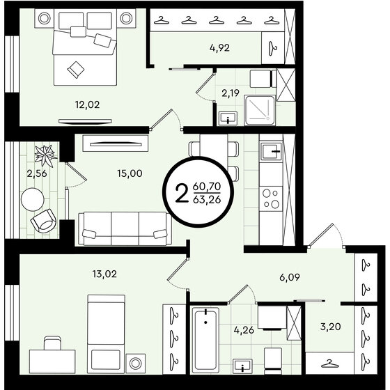 63,3 м², 2-комнатная квартира 7 317 660 ₽ - изображение 1