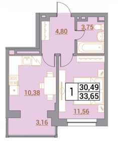 Квартира 33,7 м², 1-комнатная - изображение 1