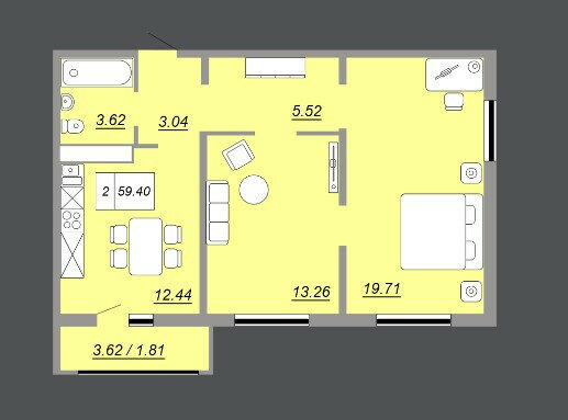 60 м², 2-комнатная квартира 3 550 000 ₽ - изображение 1