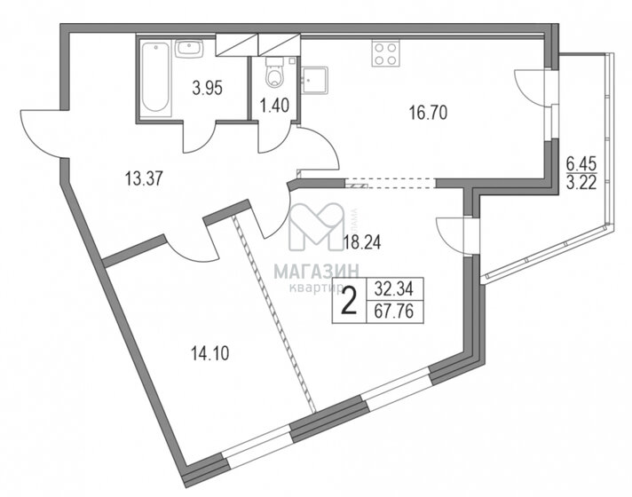 71 м², 2-комнатная квартира 17 950 000 ₽ - изображение 1