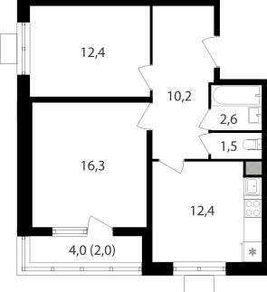 57,4 м², 2-комнатная квартира 21 123 200 ₽ - изображение 1