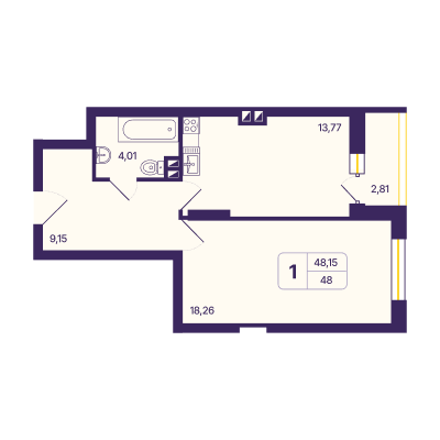 48,2 м², 1-комнатная квартира 5 780 000 ₽ - изображение 21