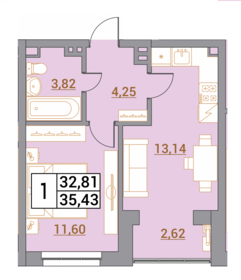 Квартира 35,4 м², 1-комнатная - изображение 1