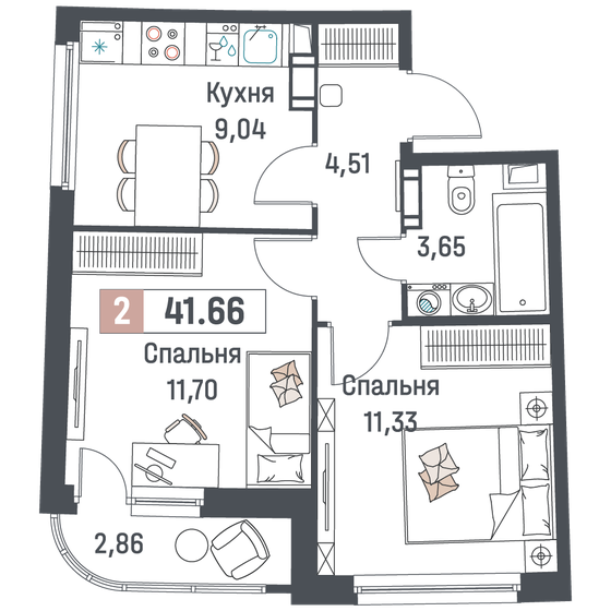 41,7 м², 2-комнатная квартира 7 232 176 ₽ - изображение 1
