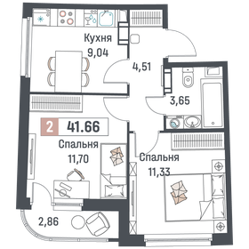 Квартира 41,7 м², 2-комнатная - изображение 1