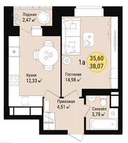 Квартира 38 м², 1-комнатная - изображение 4