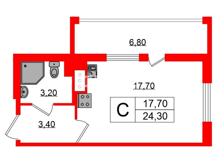 24,3 м², квартира-студия 5 375 000 ₽ - изображение 1