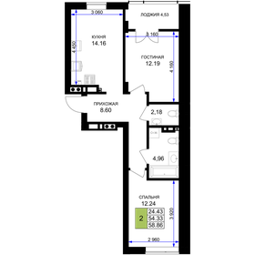 Квартира 58,9 м², 2-комнатная - изображение 1