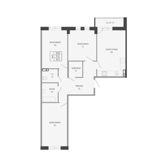76,7 м², 3-комнатная квартира 16 939 196 ₽ - изображение 1