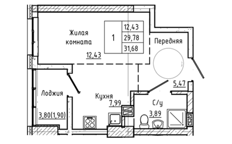 Квартира 31,6 м², 1-комнатная - изображение 1