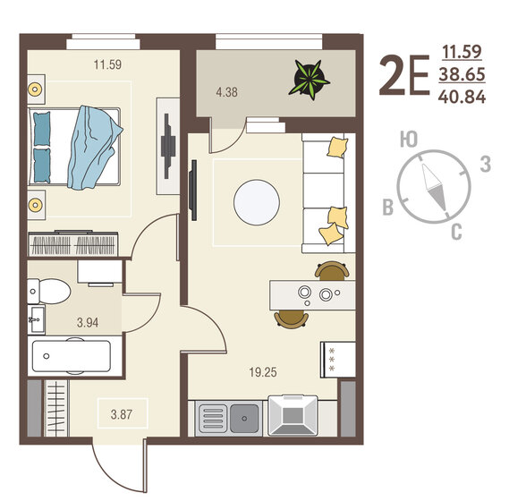 40,8 м², 1-комнатная квартира 3 879 800 ₽ - изображение 50