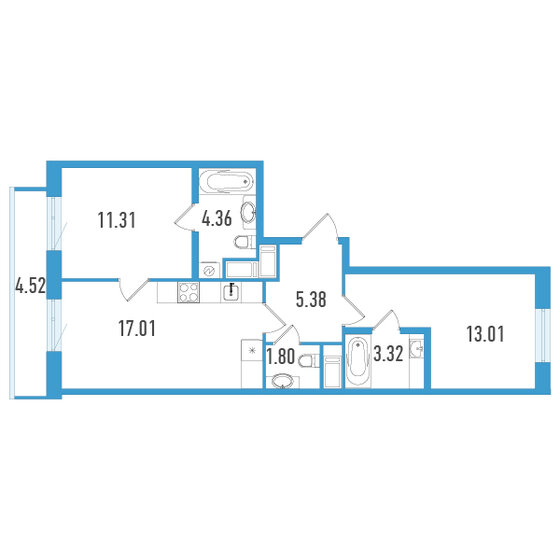 57,6 м², 2-комнатная квартира 12 948 750 ₽ - изображение 19