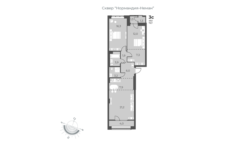 79,7 м², 3-комнатная квартира 11 300 000 ₽ - изображение 1