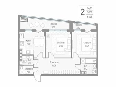 Квартира 63,6 м², 2-комнатная - изображение 1