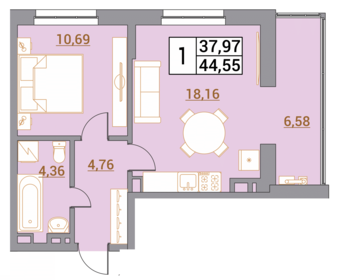 Квартира 44,6 м², 1-комнатная - изображение 1