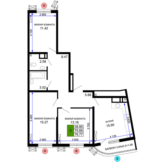 76,8 м², 3-комнатная квартира 10 901 340 ₽ - изображение 1