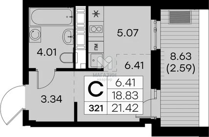 Квартира 21,4 м², студия - изображение 2