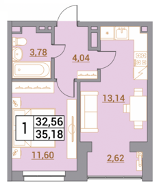 Квартира 35,2 м², 1-комнатная - изображение 1