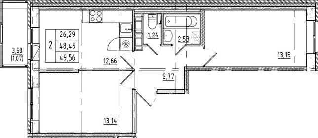 Квартира 49,6 м², 2-комнатная - изображение 1