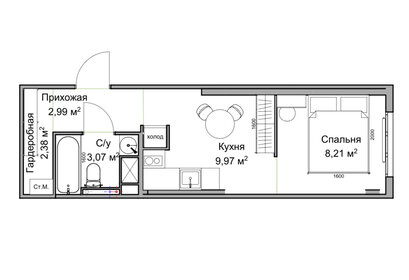 Квартира 27 м², студия - изображение 1