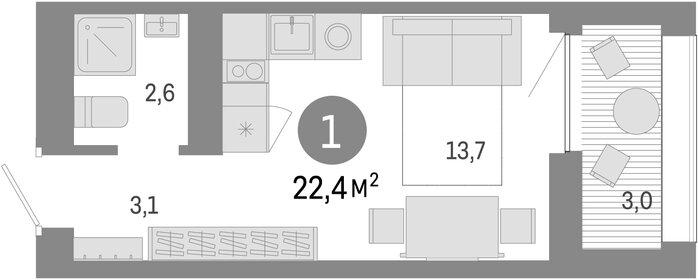 Квартира 23 м², студия - изображение 1