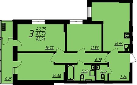 Квартира 84,6 м², 3-комнатная - изображение 1