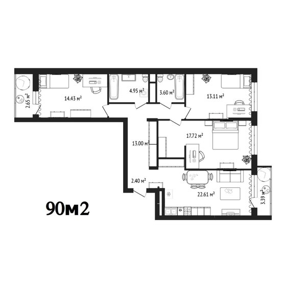 99,2 м², 3-комнатная квартира 14 000 000 ₽ - изображение 72