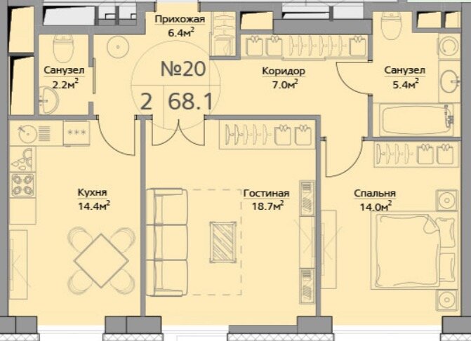 68,1 м², 2-комнатная квартира 26 000 000 ₽ - изображение 46