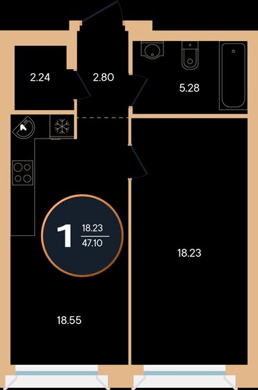 47 м², 1-комнатная квартира 11 539 500 ₽ - изображение 1